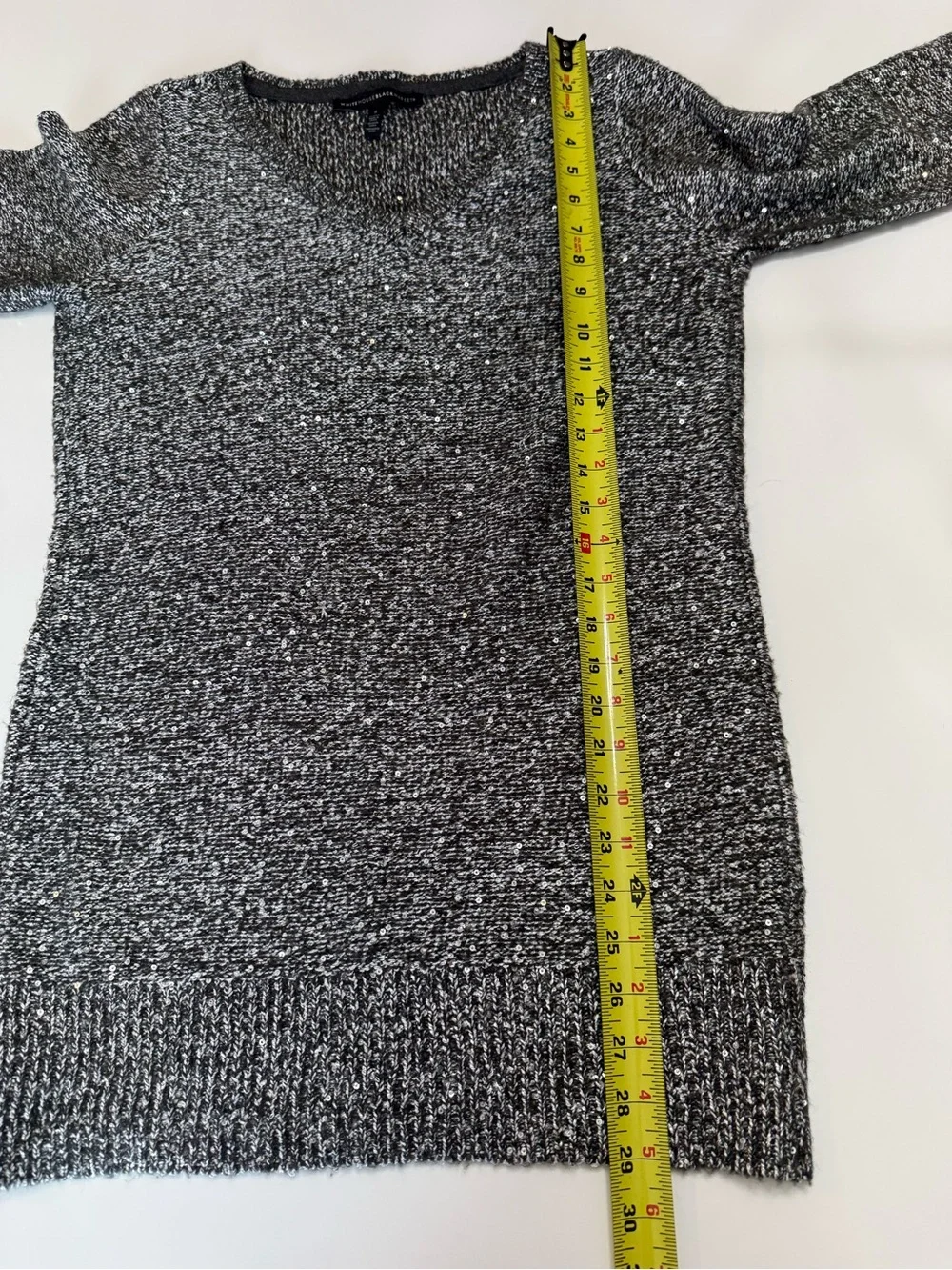 White House Black Market Charcoal V-Neck Speckled Knit Sweater